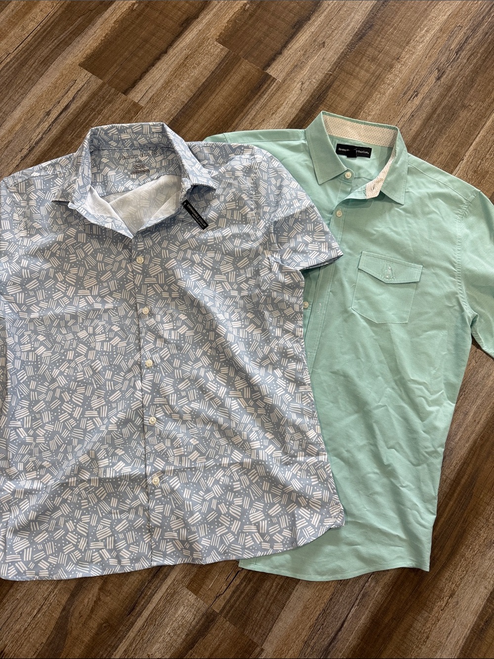 Perry Ellis Mint Green Short-Sleeve Polo & Light Blue Patterned Button Shirt